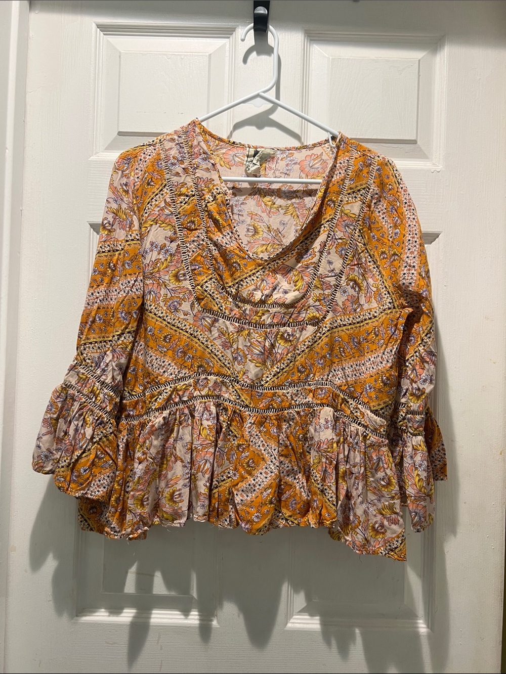 Jaase Mustard Floral Boho Peasant Blouse